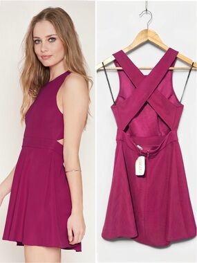 Forever 21 Raspberry Fit & Flare Dress with Cutout Crisscross Back